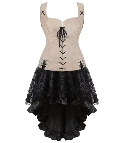 BIEGMAI Mittelalter Kostüm Damen Set mit Schnürung Mieder Weste Renaissance Steampunk Anzug für Cosplay Halloween Mottoparty (Beige6505white, S) von BIEGMAI
