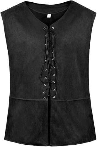 BIEGMAI Mittelalterliche Piratenweste für Herren, Renaissance, Gothic, viktorianisch, Steampunk, Wikinger-Weste, Retro-Schnür-Design, für Halloween, Cosplay, tägliche Kostüm-Outfits (Schwarz, L) von BIEGMAI
