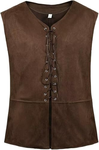 BIEGMAI Mittelalterliche Piratenweste für Herren, Renaissance, Gothic, viktorianisch, Steampunk, Wikinger-Weste, Retro-Schnür-Design, für Halloween, Cosplay und tägliche Kostüm-Outfits (Kaffee, S) BIEGMAI Mittelalterliche Piratenweste für Herren, Renaissance, Gothic, viktorianisch, Steampunk, Wikinger-Weste, Retro-Schnür-Design, für Halloween, Cosplay und tägliche Kostüm-Outfits (Kaffee, S) von BIEGMAI