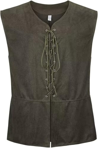 BIEGMAI Mittelalterliche Piratenweste für Herren, Renaissance, Gothic, viktorianisch, Steampunk, Wikinger-Weste, Retro-Schnür-Design, für Halloween, Cosplay und tägliche Kostüm-Outfits (Armeegrün, L) von BIEGMAI
