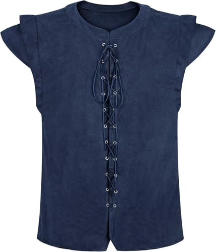 BIEGMAI Mittelalterliche Piratenweste für Herren, Renaissance, Gothic, viktorianisch, Steampunk, Wikingerweste, Retro-Schnür-Design, für Halloween, Cosplay und tägliche Kostüm-Outfits (Dunkelblau53001 von BIEGMAI