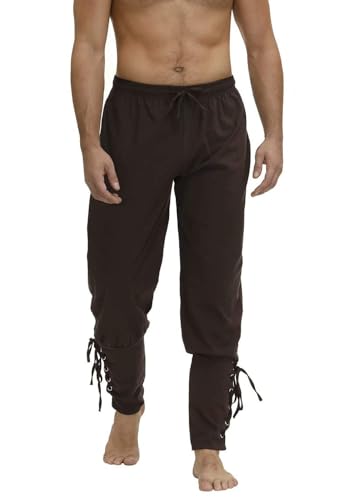 BIEGMAI Piratenhose für Herren, mittelalterlich, Knöchel-Bänder-Design, für Wikinger-Navigator, Renaissance-Cosplay, historische Nachstellung und Kostümkleidung (Braun, XL) von BIEGMAI