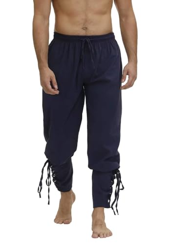 BIEGMAI Piratenhose für Herren, mittelalterlich, Knöchel-Bänder-Design, für Wikinger-Navigator, Renaissance-Cosplay, historische Nachstellung und Kostümkleidung (Dunkelblau, XXL) von BIEGMAI