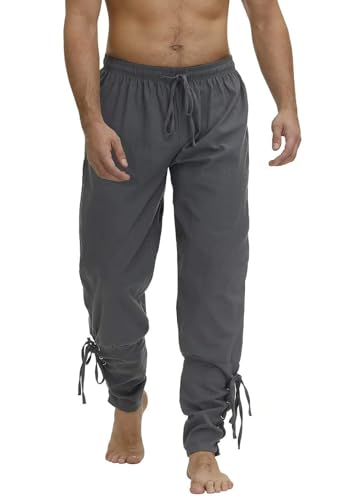 BIEGMAI Piratenhose für Herren, mittelalterlich, Knöchelband-Design, für Wikinger-Navigator, Renaissance-Cosplay, historische Nachstellung und Kostüm, Grau, Größe L von BIEGMAI