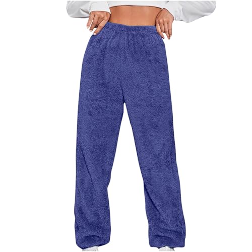 BIEGMAI Pyjamahose für Damen, weich, lässig, Fleece-Hose, Winter, warm, flauschig, Schlaflounge-Hose, Schlafanzug, bequeme Lounge-Hose, Nachtwäsche, Hose (35 Blau, XXL) von BIEGMAI