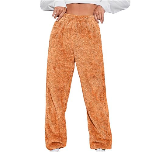 BIEGMAI Pyjamahose für Damen, weich, lässig, Fleece-Hose, Winter, warm, flauschig, Schlaflounge-Hose, Schlafanzug, bequeme Lounge-Hose, Nachtwäsche, Hose (35 Orange, M) von BIEGMAI