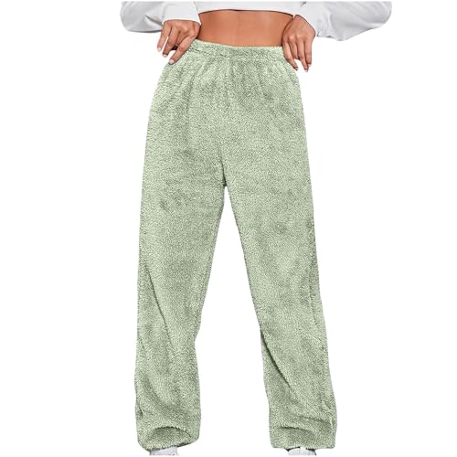 BIEGMAI Pyjamahose für Damen, weich, lässig, Fleece-Hose, Winter, warm, flauschig, Schlaflounge-Hose, Schlafanzug, bequeme Lounge-Hose, Nachtwäsche, Hose (35 a Green, XL) von BIEGMAI