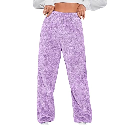 BIEGMAI Pyjamahose für Damen, weich, lässig, Fleece-Hose, Winter, warm, flauschig, Schlaflounge-Hose, Schlafanzug, bequeme Lounge-Hose, Nachtwäschehose, Hose (35 Lila, XXL) von BIEGMAI