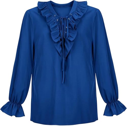 BIEGMAI Unisex Mittelalterliches nordisches Wikingerhemd - Pirat Renaissance Kapitän Viktorianisches Oberteil Festival Halloween Kostüm Outfit (Blau, 3XL) von BIEGMAI
