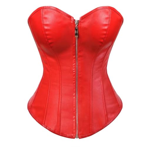 Damen-Kostüm Biker-Mädchen, Lederkorsett, Bustier mit Reißverschluss, ideal für Halloween, Mottopartys (Rot, 7XL) von BIEGMAI