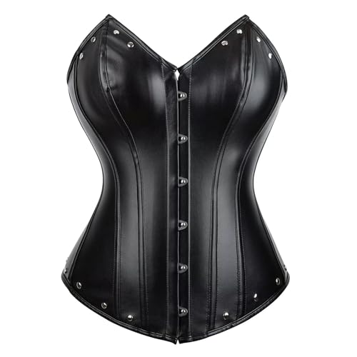 Damen-Kostüm Biker-Mädchen, Lederkorsett, Bustier mit Reißverschluss, ideal für Halloween, Themenpartys (Black73002, XXL) von BIEGMAI