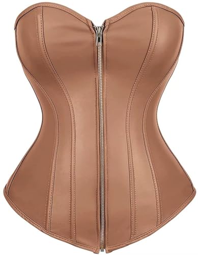 Damen-Kostüm Biker-Mädchen, Lederkorsett, Bustier mit Reißverschluss, ideal für Halloween, Themenpartys (Braun, M) von BIEGMAI