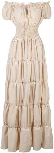 Damen Renaissance Mittelalter Kleid Kurzarm Irisches Kleid Deluxe Viktorianischen Vintage Stil Cosplay Halloween Party (Beige, XXL) von BIEGMAI