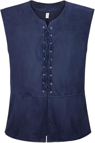 Mittelalterliche Piratenweste für Herren, Renaissance, Gothic, viktorianisch, Steampunk, Wikinger-Weste, Retro-Schnür-Design, für Halloween, Cosplay und tägliche Kostüm-Outfits (Dunkelblau, M) von BIEGMAI