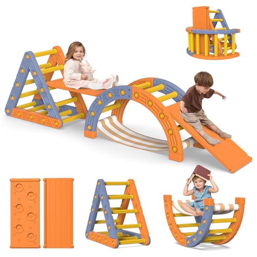 BIERUM Pikler Dreiecks-Set, 20,3 cm, faltbares Kletterspielzeug für Kleinkinder, Kunststoff-Montessori mit bequemer Hängematte, Kletterer, Dschungel-Fitnessstudios für Kleinkinder (Orange und Blau) BIERUM Pikler Dreiecks-Set, 20,3 cm, faltbares Kletterspielzeug für Kleinkinder, Kunststoff-Montessori mit bequemer Hängematte, Kletterer, Dschungel-Fitnessstudios für Kleinkinder (Orange und Blau) von BIERUM
