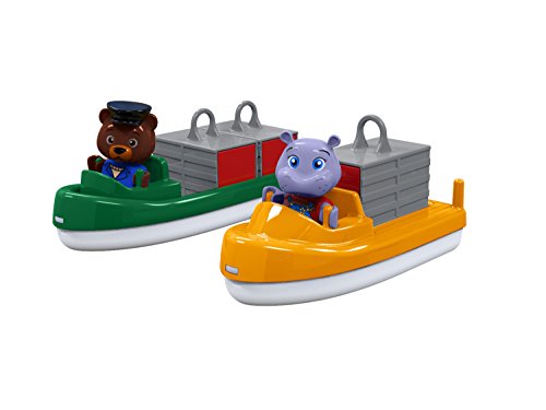 AquaPlay 255 Container- & Transportboot - Zubehör für AquaPlay Wasserbahnen oder für die Badewanne, 2 Boote, Container und Bo und Wilma, für Kinder ab 3 Jahren von BIG Spielwarenfabrik