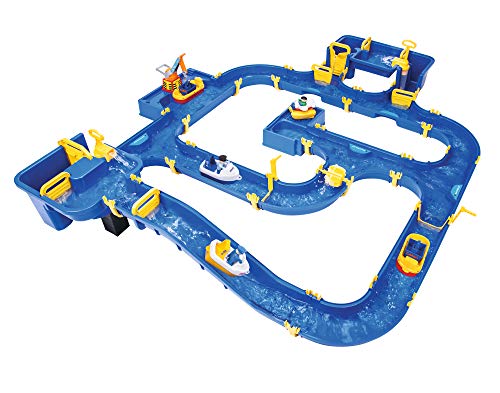 Big - Waterplay Amsterdam - Wasserbahn blau, 175 x 143 x 27cm große Bahn, mit 4 Booten, Wasserflugzeug und 3 Spielfiguren, 2 Schleusen, Wasserpumpe und Hafenbecken, ab 3 Jahren von Smoby