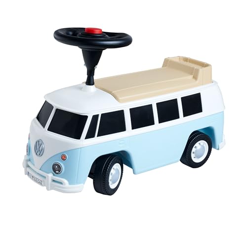 BIG Baby VW T1 (blau-weiß) - 2-in-1 Rutschauto und Spielzeug-Fahrzeug für Kinder von 18 Monaten bis 5 Jahre (max. 50 kg), Auto mit Hupe, Fach und kleiner Rückenlehne, Hellblau von BIG Spielwarenfabrik