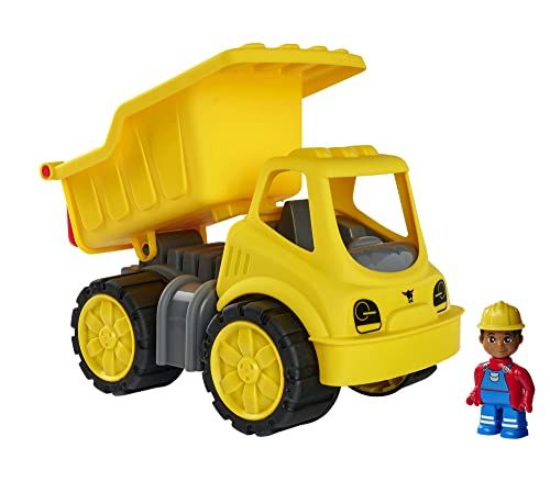 BIG-Power-Worker Kipper + Figur - Spielzeug Auto ideal für Unterwegs, Reifen aus Softmaterial, bewegliche Kippmulde mit Ladekappe, inklusive Figur, für Kinder ab 2 Jahren von BIG Spielwarenfabrik