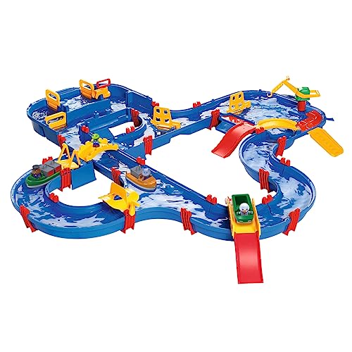 BIG Spielwarenfabrik 1650 AquaPlay - AmphieWorld - 145x156 cm große Wasserbahn, inklusive 79 Teilen, Spieleset inklusive 2 Boote, Amphibienauto und 3 Spielfiguren, für Kinder ab 3 Jahren von BIG Spielwarenfabrik