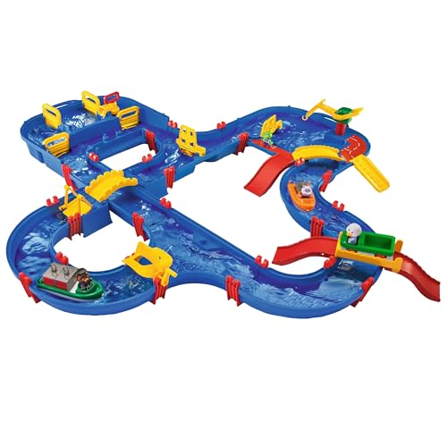 BIG Spielwarenfabrik 1650 AquaPlay - AmphieWorld - 145x156 cm große Wasserbahn, inklusive 79 Teilen, Spieleset inklusive 2 Boote, Amphibienauto und 3 Spielfiguren, für Kinder ab 3 Jahren von BIG Spielwarenfabrik