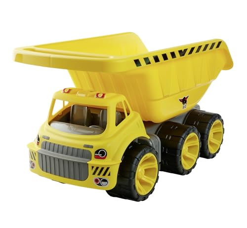 BIG Power Worker Mega Kipper (65 cm) - XXL Kipplaster mit großer Kippmulde (Platz für 12,8 l Ladung) und 6 Reifen für drinnen & draußen, Baustellenfahrzeug für Kinder ab 2 Jahre, gelb von BIG Spielwarenfabrik