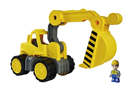 BIG-Power-Worker Bagger + Figur - Spielzeug Auto ideal für Unterwegs, Reifen aus Softmaterial, beweglicher Ladearm mit Schaufelfunktion, inklusive Figur, für Kinder ab 2 Jahren von BIG Spielwarenfabrik