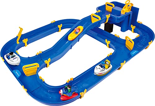 BIG - Waterplay Niagara - Wasserbahn blau, 130 x 90 x 22cm große Bahn, mit 3 Booten, Wasserflugzeug und 4 Spielfiguren, 2 Schleusen und Handkurbel zur Wasserregulierung, ab 3 Jahren von BIG Spielwarenfabrik