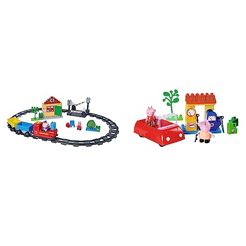 Big-Bloxx Peppa Pig - Train Fun - Construction Set & Big-Bloxx - Peppa Pig Spielzeug-Auto 28 Bausteine - Peppa Wutz Auto mit Tankstelle und 2 Spielfiguren Papa & Peppa Wutz von BIG Spielwarenfabrik