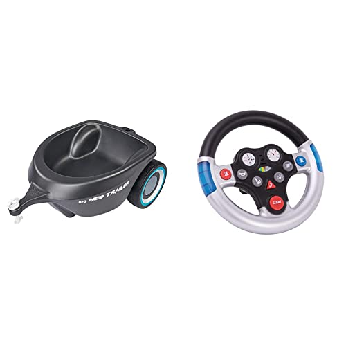 Big-Bobby-Car Neo Trailer Anthrazit - Ab 1 Jahr & Rescue-Sound-Wheel - Lenkrad Mit Verschiedenen Rettungs-Sounds, Für Bobby Cars Ab 2010 Und Big-Traktoren von BIG Spielwarenfabrik