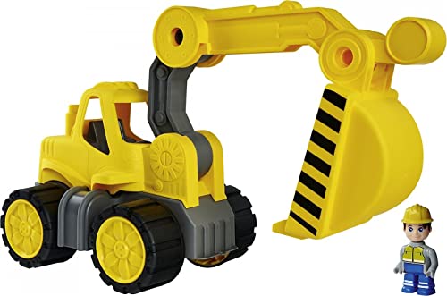 BIG-Power-Worker Bagger + Figur - Spielzeug Auto ideal für Unterwegs, Reifen aus Softmaterial, beweglicher Ladearm mit Schaufelfunktion, inklusive Figur, für Kinder ab 2 Jahren von BIG Spielwarenfabrik