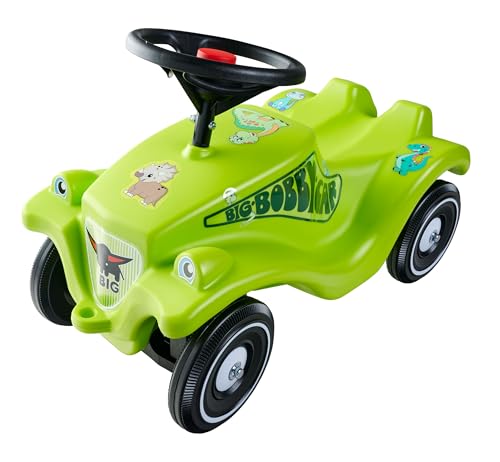 Big Bobby Car Classic Dino - Rutschauto ab 1 Jahr im bunten Dino-Design mit schwarzem Sicherheits-Lenkrad und Hupe, für Kinder ab 12 Monaten (bis 50 kg), grün mit Aufklebern von BIG Spielwarenfabrik