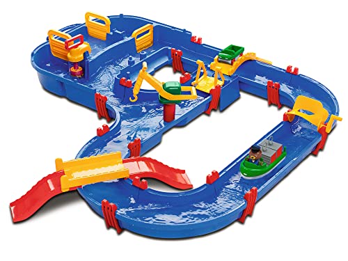 AquaPlay - MegaBridge - Wasserbahnset mit 3 Spielstationen und 49 Teilen, inklusive BO der Bär, Amphibienauto und Transportboot mit 2 Containern, für Kinder ab 3 Jahren von AquaPlay