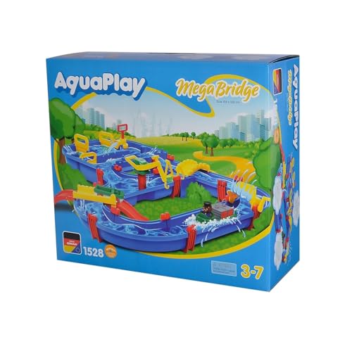 AquaPlay - MegaBridge - Wasserbahnset mit 3 Spielstationen und 49 Teilen, inklusive BO der Bär, Amphibienauto und Transportboot mit 2 Containern, für Kinder ab 3 Jahren von AquaPlay