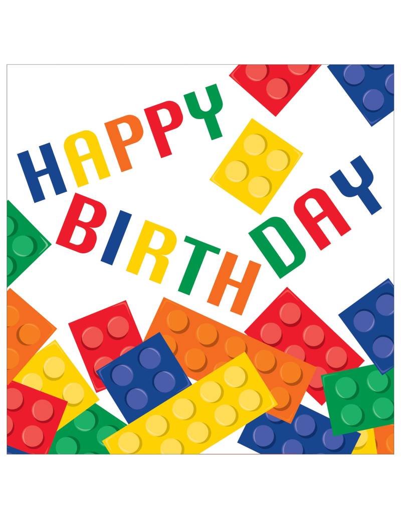 16 Papierservietten Baustein-Party Happy Birthday 33x33 cm bunte Blöcke von BIGIEMME SRL