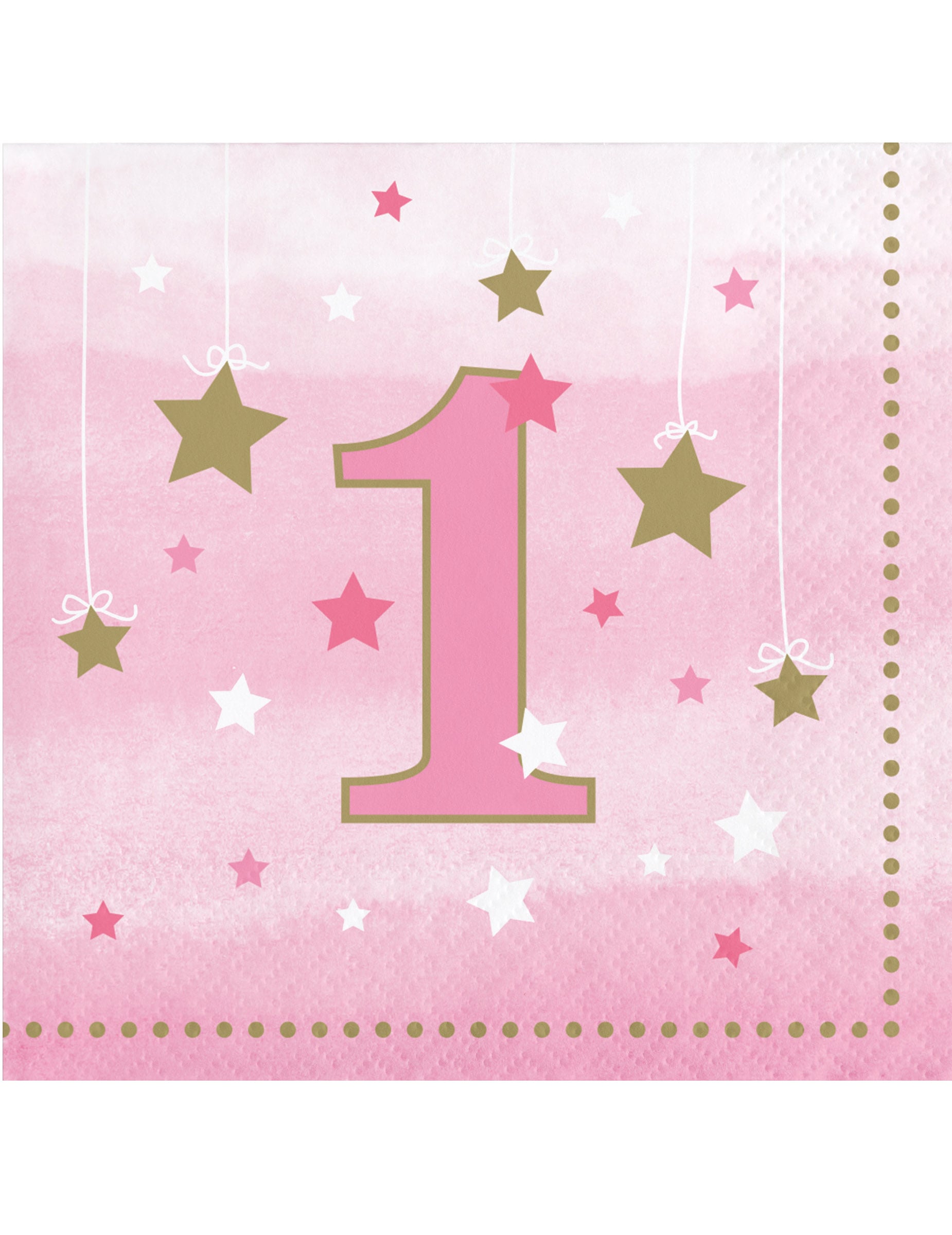 16 Servietten zum 1. Geburtstag One Little Star Pink mit Sternen von BIGIEMME SRL