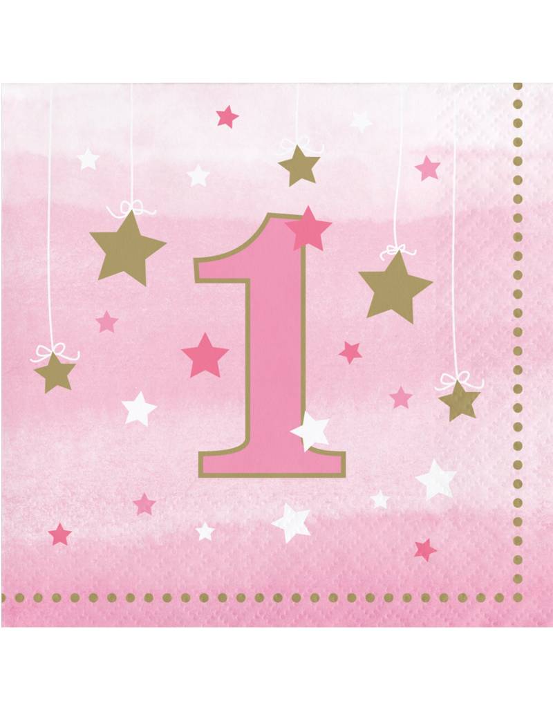 16 Servietten zum 1. Geburtstag One Little Star Pink mit Sternen von BIGIEMME SRL