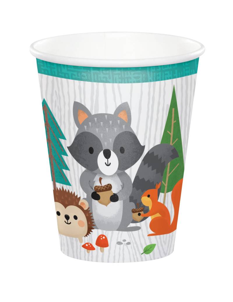 8 Pappbecher Waldtiere 256 ml für Kindergeburtstag von BIGIEMME SRL