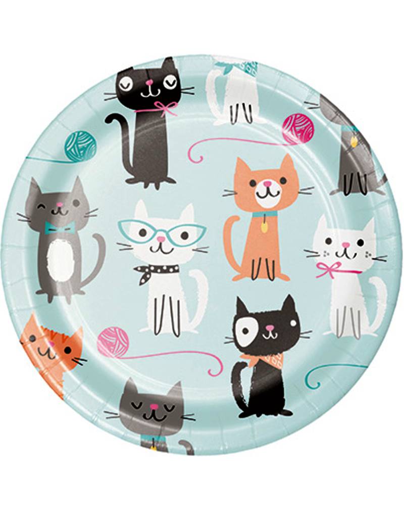 8 kleine Pappteller mit Vintage-Katzen türkis 17 cm 8 kleine Pappteller mit Vintage-Katzen türkis 17 cm von BIGIEMME SRL
