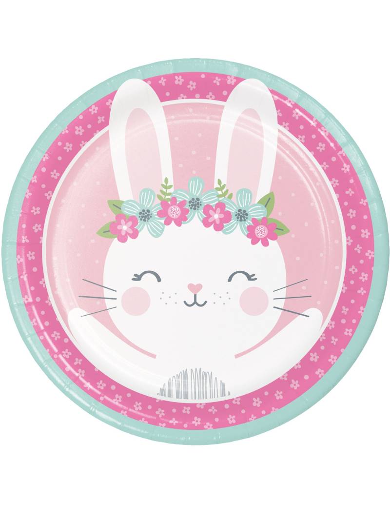 8 runde Hasen Teller Ostern rosa 23 cm von BIGIEMME SRL