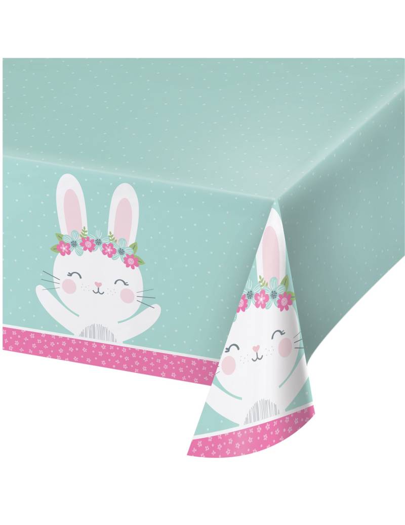 Hase Tischdecke Ostern mintgrün-rosa 137 x 259 cm von BIGIEMME SRL
