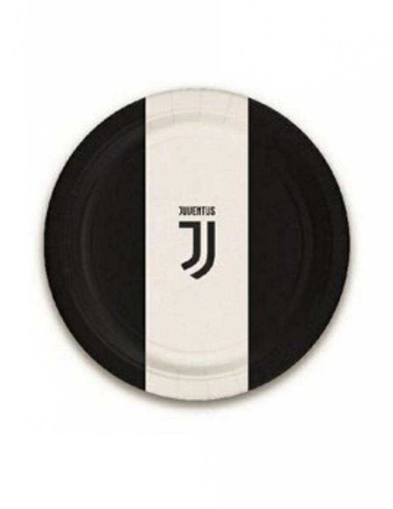 Juventus-Pappteller klein Tischdeko 8 Stück schwarz-weiss 18cm von BIGIEMME SRL