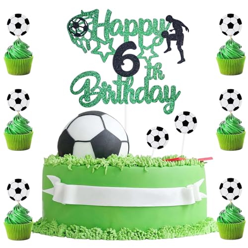 9 Stück Tortendeko Fussball 6. Geburtstag,Cake Topper 6. Geburtstag,1 Doppelseitiger Glitter Cake Topper Geburtstag and 8 Fussball Cupcakes Dekorationen für Jungen Theme Sport Party 9 Stück Tortendeko Fussball 6. Geburtstag,Cake Topper 6. Geburtstag,1 Doppelseitiger Glitter Cake Topper Geburtstag and 8 Fussball Cupcakes Dekorationen für Jungen Theme Sport Party von BIGJIYU