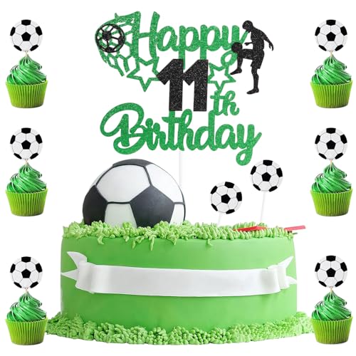 9 x Fußball-Kuchenaufsätze, 11. und 11 Jahre altes Fußball-Kuchenaufsatz, 1 doppelseitiger Glitzer-Kuchenaufsatz mit 8 Fußball-Cupcake-Dekorationen für Kinder, Jungen, Sport-Partyzubehör, 9 x Fußball-Kuchenaufsätze, 11. und 11 Jahre altes Fußball-Kuchenaufsatz, 1 doppelseitiger Glitzer-Kuchenaufsatz mit 8 Fußball-Cupcake-Dekorationen für Kinder, Jungen, Sport-Partyzubehör, von BIGJIYU
