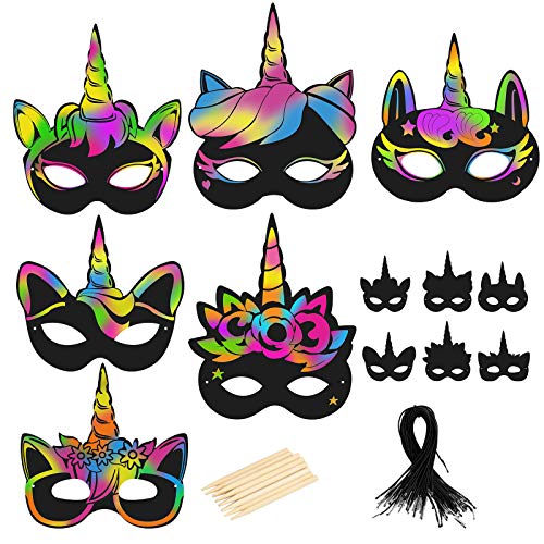 BIGKASI 24Pcs Einhorn Kratzbilder Bastelset DIY Masken Kratzpapier Unicorn Scratch Basteln mit Holzstiften und Gummiband Kreatives Bastelset für Mädchen Jungen Geschenk Kinder Geburtstag Party, Schwarz BIGKASI 24Pcs Einhorn Kratzbilder Bastelset DIY Masken Kratzpapier Unicorn Scratch Basteln mit Holzstiften und Gummiband Kreatives Bastelset für Mädchen Jungen Geschenk Kinder Geburtstag Party, Schwarz von BIGKASI
