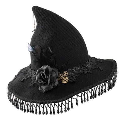 BIGULA Halloween-Hexenhut, zarte Rose, Retro-Hexenhüte für Maskerade, Mode, Erwachsene, Cosplay-Kostüm, Zubehör BIGULA Halloween-Hexenhut, zarte Rose, Retro-Hexenhüte für Maskerade, Mode, Erwachsene, Cosplay-Kostüm, Zubehör von BIGULA