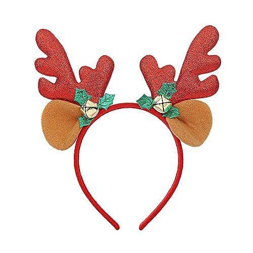 BIGULA Niedliches Weihnachtsgeweih-Stirnband mit Mistelzweig-Haarreifen, festlicher Party-Kopfschmuck, Party-Kopfschmuck, Weihnachts-Stirnbänder für Kinder von BIGULA
