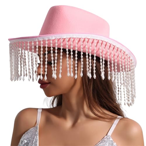BIGULA Westernhut für Damen, Cosplay, Rollkrempe, Hut, Fransen, Strass, Hut, Junggesellinnenabschied, Kopfbedeckung, Zubehör BIGULA Westernhut für Damen, Cosplay, Rollkrempe, Hut, Fransen, Strass, Hut, Junggesellinnenabschied, Kopfbedeckung, Zubehör von BIGULA