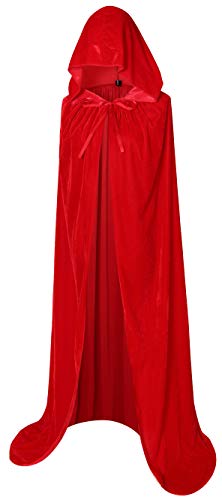 BIGXIAN Herren In voller Länge mit Kapuze Samt-Umhang Halloween Weihnachten Fancy Cape Kostüme 59" groß rot von BIGXIAN