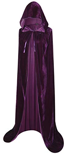 BIGXIAN Langer Kapuzenumhang Samtumhang Hexenkostüm Halloween Kostüme für Damen Herren, Violett, Medium von BIGXIAN